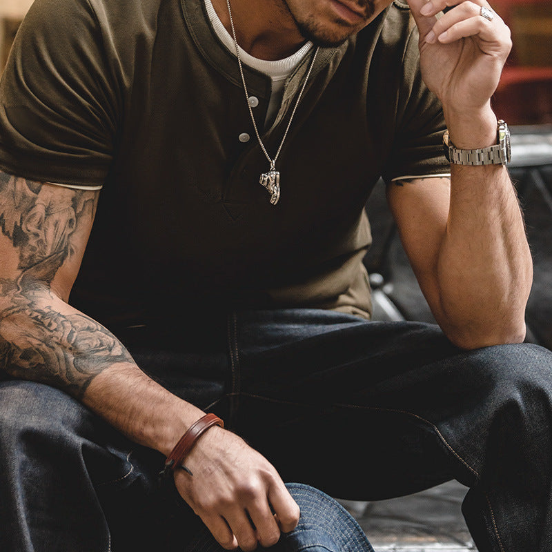 Classic Comeback: The Espnman 1890s US Slub Cotton Henley T-Shirt – A Perfect Blend of Vintage Charm and Modern Comfort