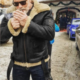 Men Vintage Distressed Real Fur RAF B3 Bomber Genuine Sheepskin Leather Jacket