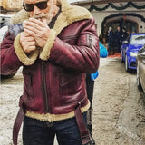 Men Vintage Distressed Real Fur RAF B3 Bomber Genuine Sheepskin Leather Jacket