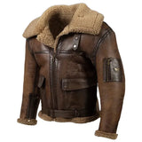 Men Vintage Distressed Real Fur RAF B3 Bomber Genuine Sheepskin Leather Jacket
