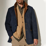 Men Vintage Suede Blazer Jackets Double Layer Lapel Fur Leather Collar Medium Length Coats