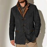 Men Vintage Suede Blazer Jackets Double Layer Lapel Fur Leather Collar Medium Length Coats