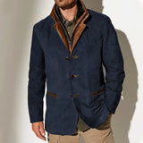 Men Vintage Suede Blazer Jackets Double Layer Lapel Fur Leather Collar Medium Length Coats