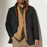 Men Vintage Suede Blazer Jackets Double Layer Lapel Fur Leather Collar Medium Length Coats