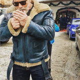 Men Vintage Distressed Real Fur RAF B3 Bomber Genuine Sheepskin Leather Jacket