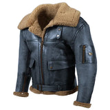 Men Vintage Distressed Real Fur RAF B3 Bomber Genuine Sheepskin Leather Jacket