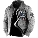 Men's Vintage American Flag Print Lace-Up Hooded Long Sleeve T-Shirt