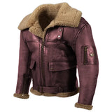 Men Vintage Distressed Real Fur RAF B3 Bomber Genuine Sheepskin Leather Jacket