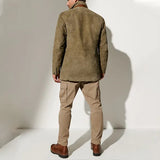 Men Vintage Suede Blazer Jackets Double Layer Lapel Fur Leather Collar Medium Length Coats