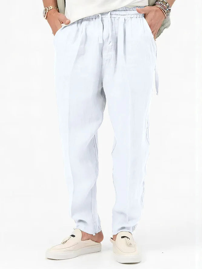Linen Pants Loose Plus Size Men's Plain Pocket Casual Beach Pants