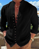 Men's Shirt Linen Shirt Button Up Shirt Casual Shirt Summer Shirt Black White Pink Long Sleeve Plain Band Collar Summer Spring & Fall Daily Vacation Clothing Apparel