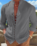 Men's Shirt Linen Shirt Button Up Shirt Casual Shirt Summer Shirt Black White Pink Long Sleeve Plain Band Collar Summer Spring & Fall Daily Vacation Clothing Apparel
