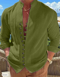 Men's Shirt Linen Shirt Button Up Shirt Casual Shirt Summer Shirt Black White Pink Long Sleeve Plain Band Collar Summer Spring & Fall Daily Vacation Clothing Apparel