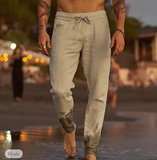 Men's Linen Pants Trousers Summer Pants Beach Pants Pocket Drawstring Elastic Waist Plain Comfort Soft Daily Weekend Linen / Cotton Blend Streetwear Casual Dark Khaki Light Khaki Micro-elastic