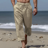 MEN'S SOLID LOOSE DRAWSTRING ELASTIC WAIST COTTON LINEN CASUAL TROUSERS