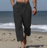 MEN'S SOLID LOOSE DRAWSTRING ELASTIC WAIST COTTON LINEN CASUAL TROUSERS