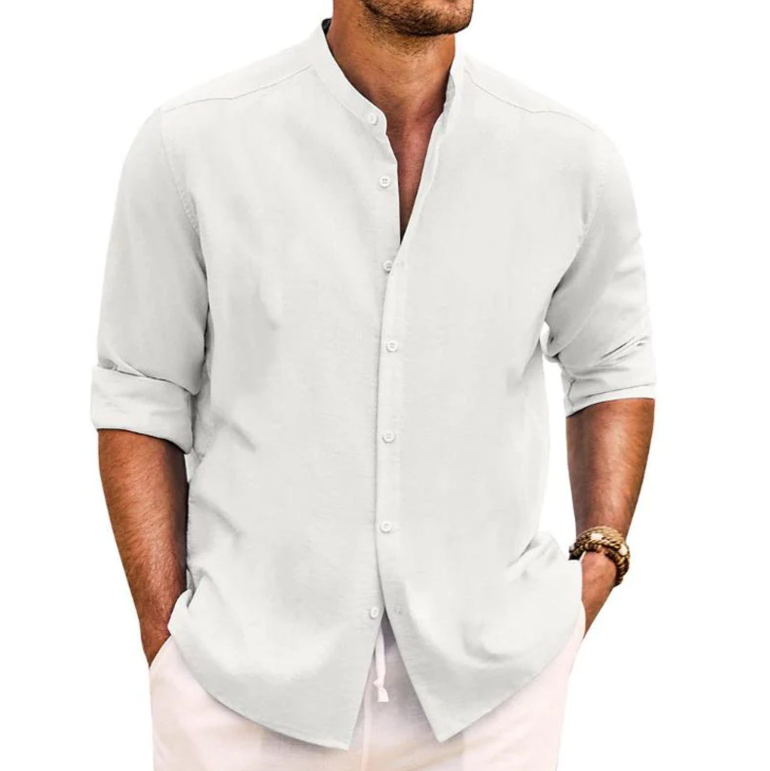 MEN'S CASUAL SOLID COLOR ROUND NECK LONG SLEEVE SHIRT