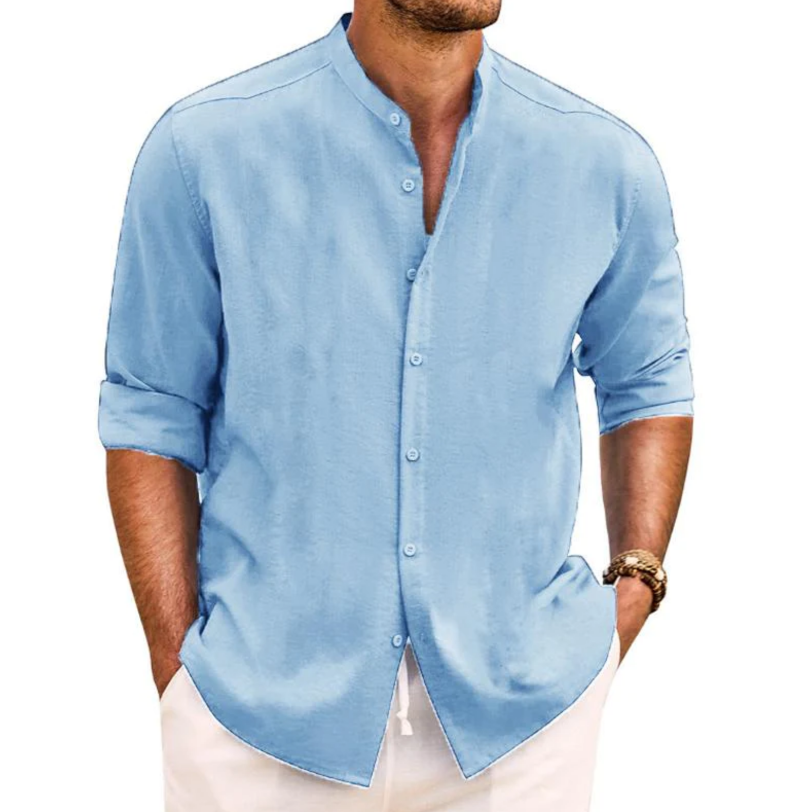 MEN'S CASUAL SOLID COLOR ROUND NECK LONG SLEEVE SHIRT
