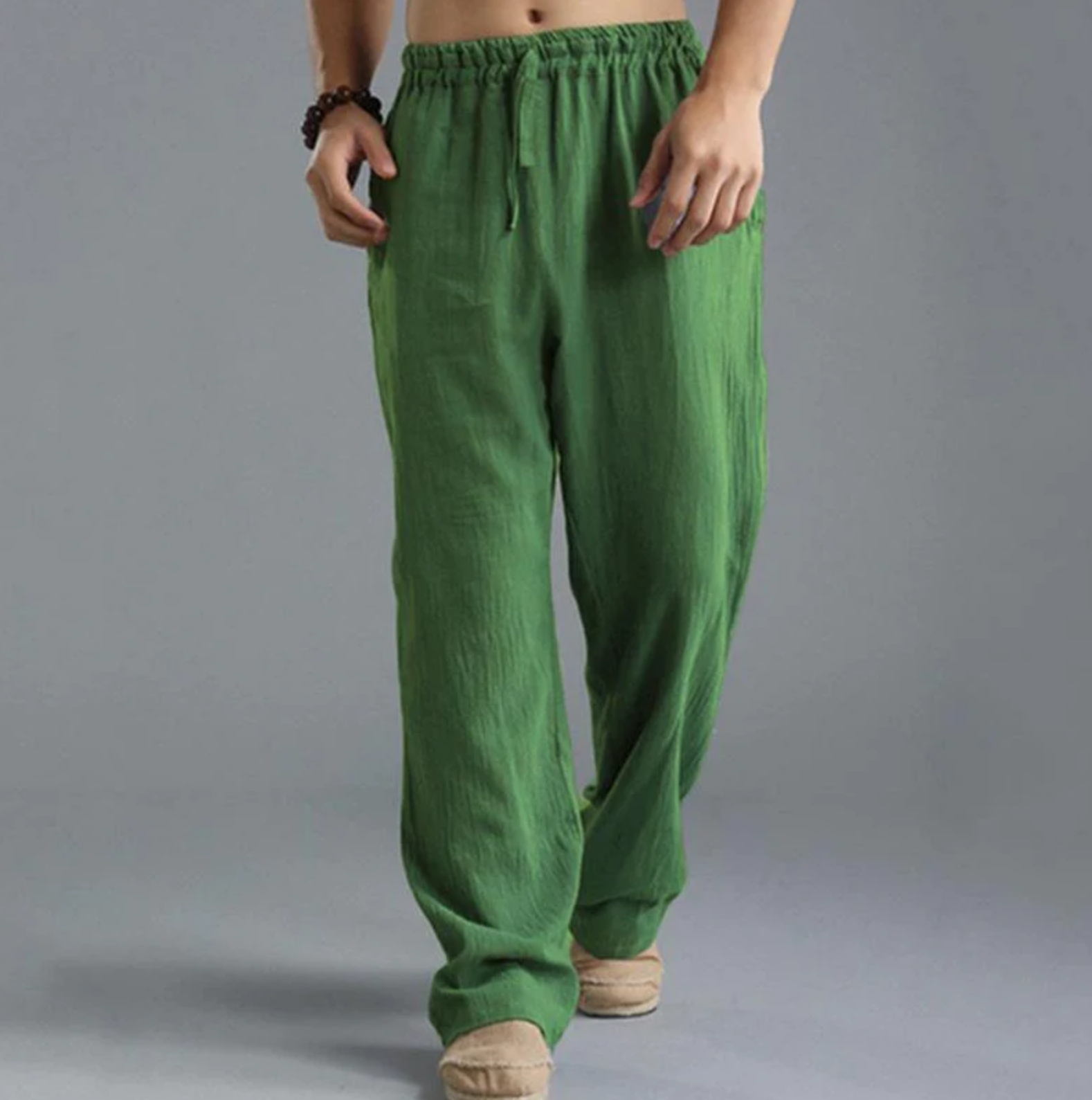 MEN'S CASUAL LOOSE COTTON LINEN BREATHABLE ELASTIC WAIST TROUSERS