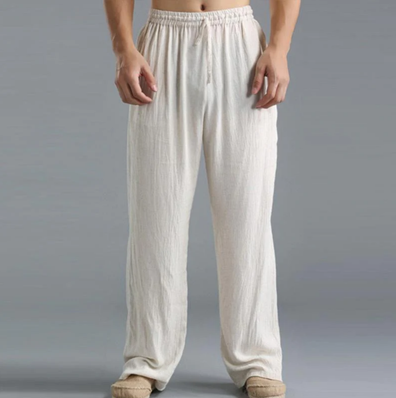 MEN'S CASUAL LOOSE COTTON LINEN BREATHABLE ELASTIC WAIST TROUSERS