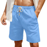 Men's Linen Shorts Casual Elastic Waist Drawstring Summer Beach Shorts