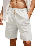 Men's Linen Shorts Casual Elastic Waist Drawstring Summer Beach Shorts