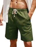 Men's Linen Shorts Casual Elastic Waist Drawstring Summer Beach Shorts