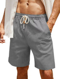 Men's Linen Shorts Casual Elastic Waist Drawstring Summer Beach Shorts