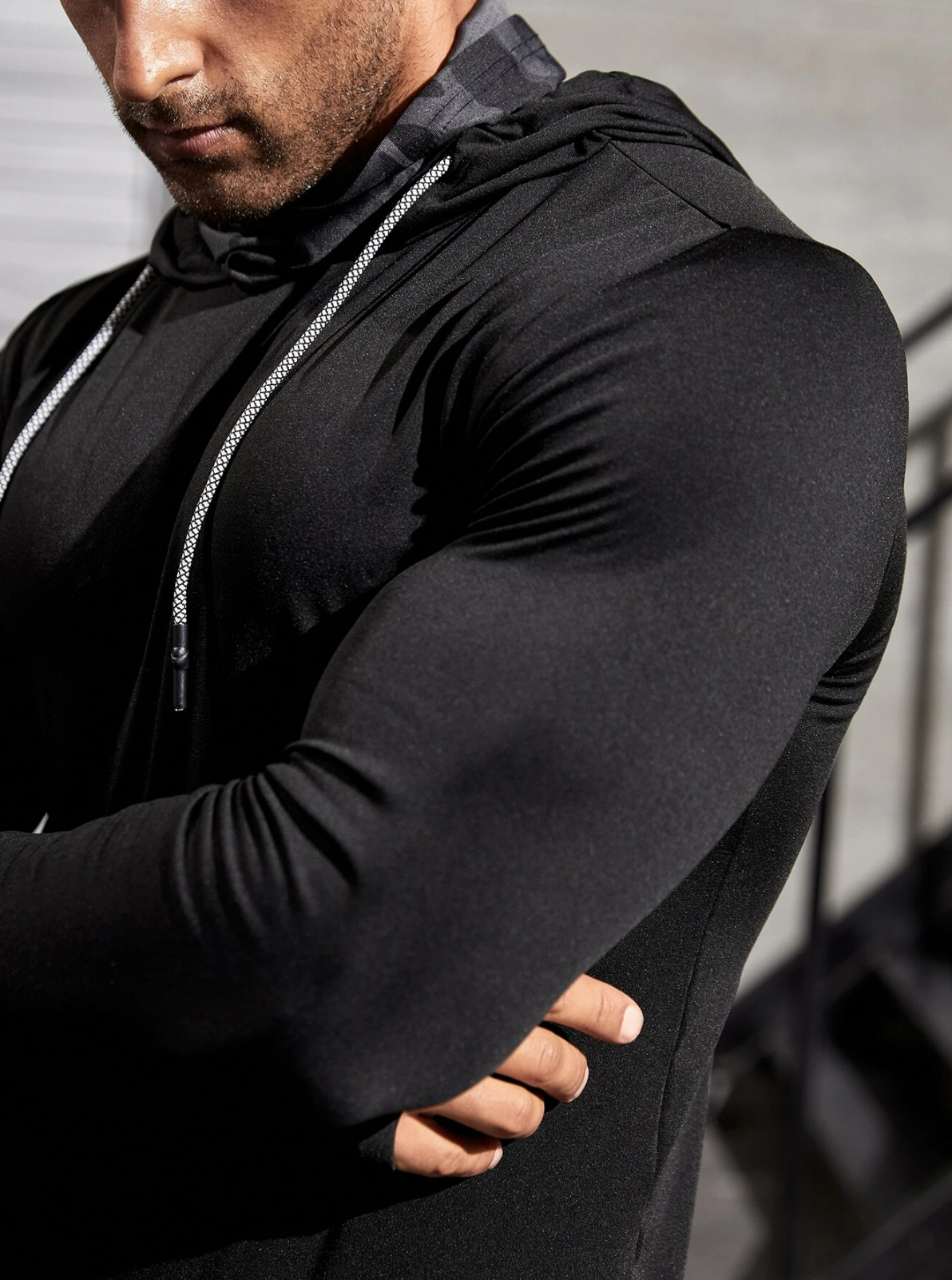 Men Drawstring Hooded Sports Sweatshirt