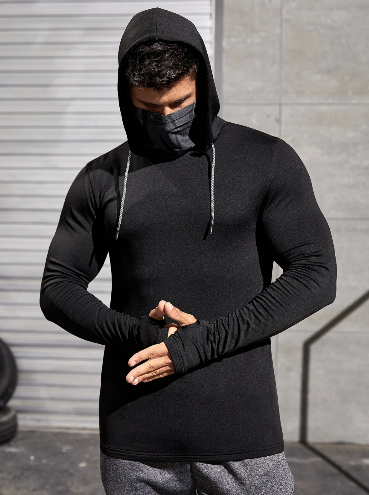 Men Drawstring Hooded Sports Sweatshirt