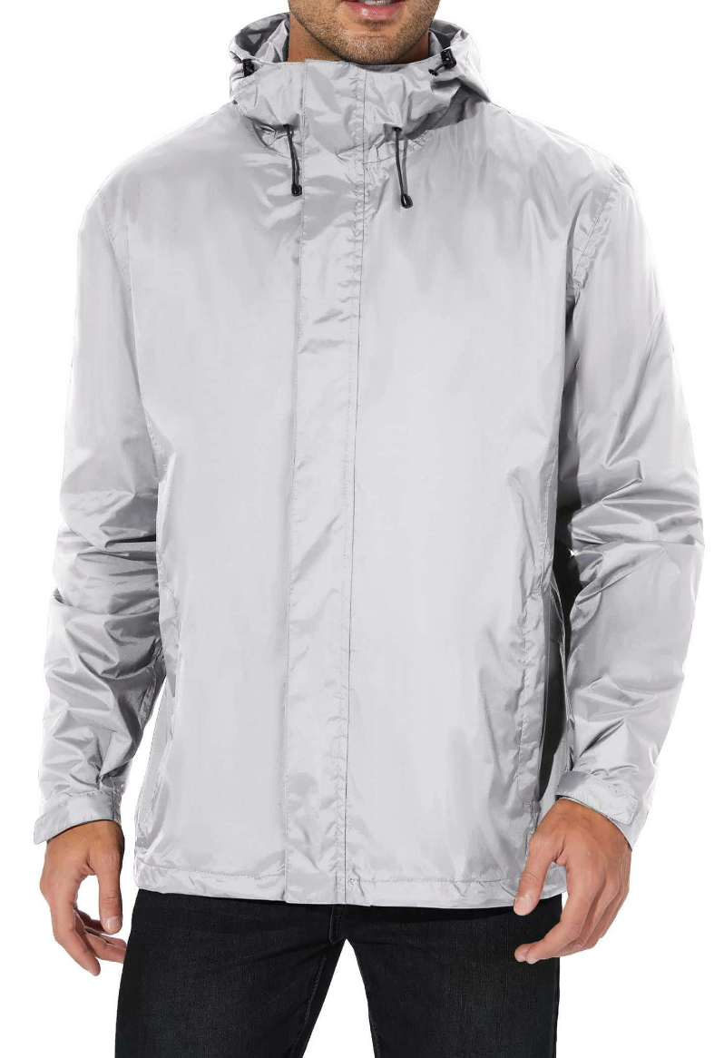 Men's Rain Jacket Lightweight Waterproof Raincoat with Adjustable Hooded Outdoor Hiking Windbreaker