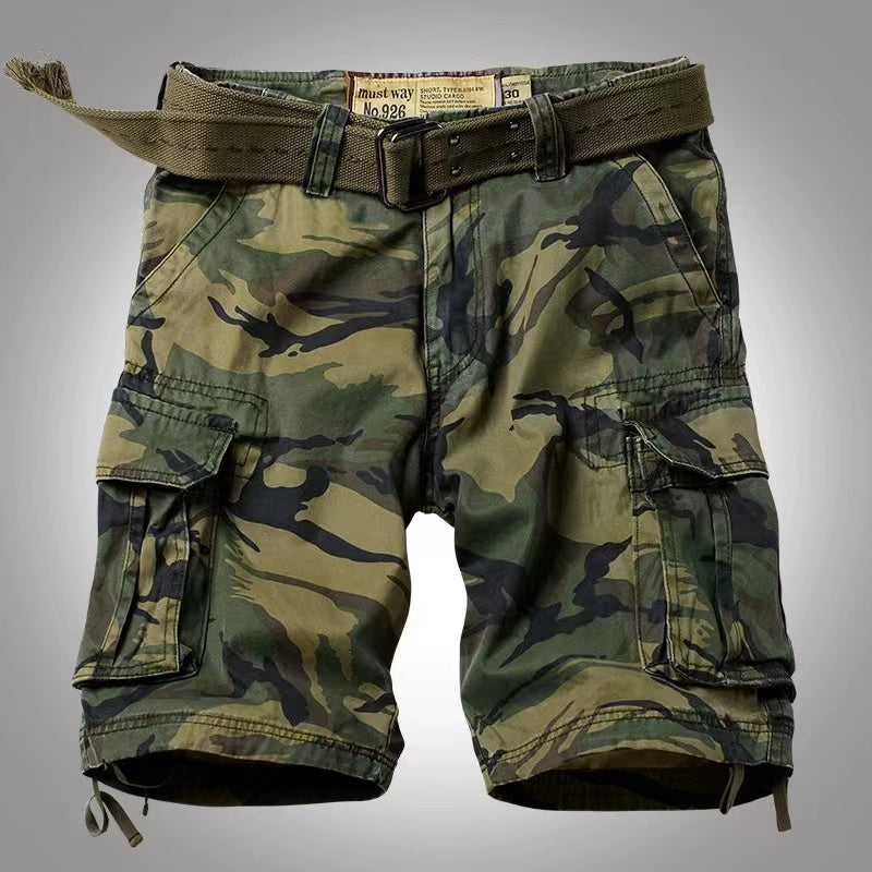 Men's Cargo Shorts Relaxed Fit Camo Short Outdoor Multi-Pocket Cotton Work Casual Shorts with No Belt