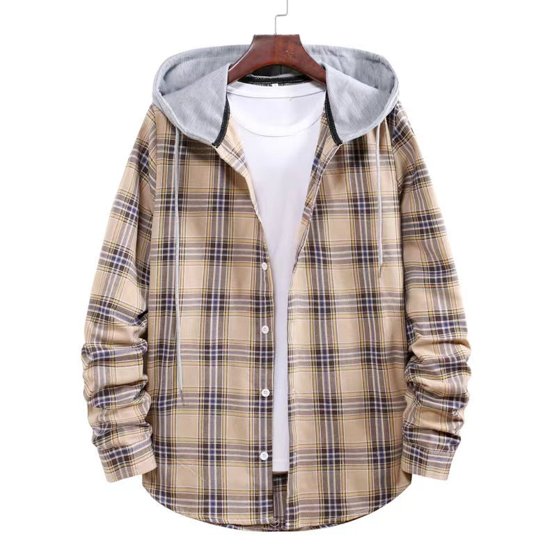 Men's Long Sleeve Quilted Lined Flannel Shirt Jacket with Hood