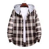 Men's Long Sleeve Quilted Lined Flannel Shirt Jacket with Hood
