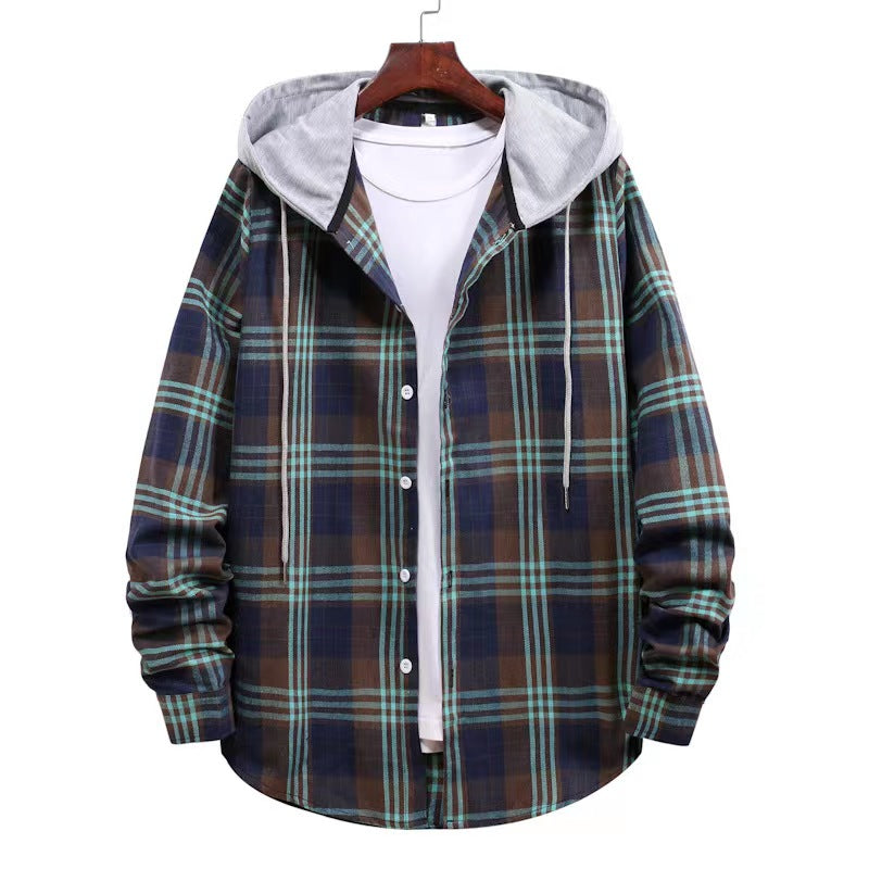 Men's Long Sleeve Quilted Lined Flannel Shirt Jacket with Hood