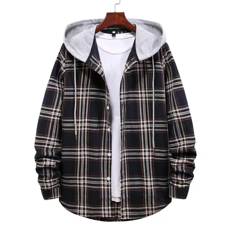 Men's Long Sleeve Quilted Lined Flannel Shirt Jacket with Hood