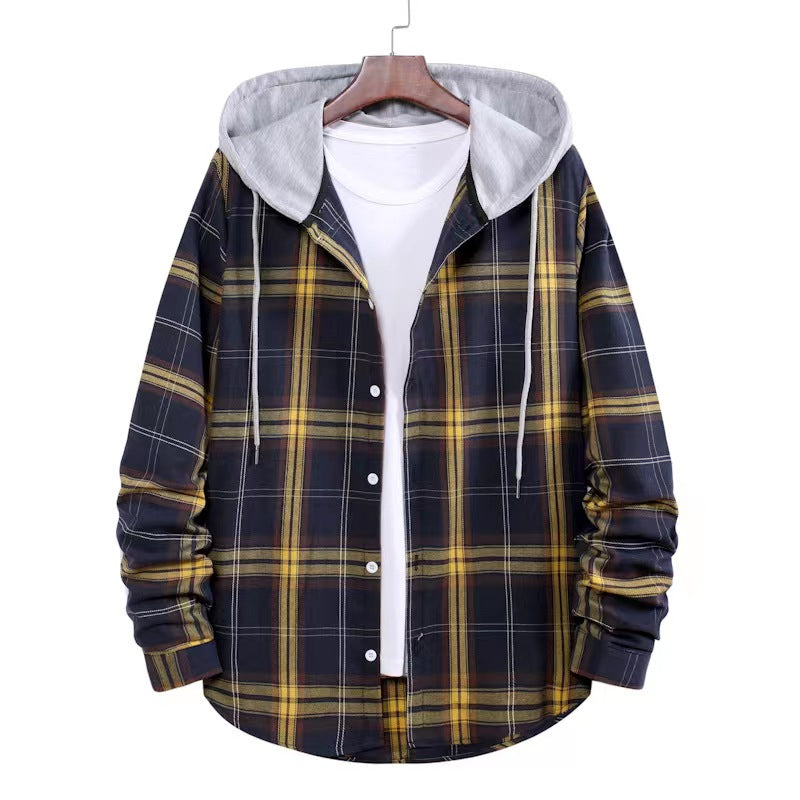 Men's Long Sleeve Quilted Lined Flannel Shirt Jacket with Hood