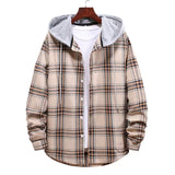 Men's Long Sleeve Quilted Lined Flannel Shirt Jacket with Hood