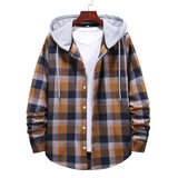 Men's Long Sleeve Quilted Lined Flannel Shirt Jacket with Hood