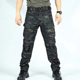 Men's Hiking Pants, Ripstop Camo Cargo Pants, Multi-Pocket Casual Work Pants