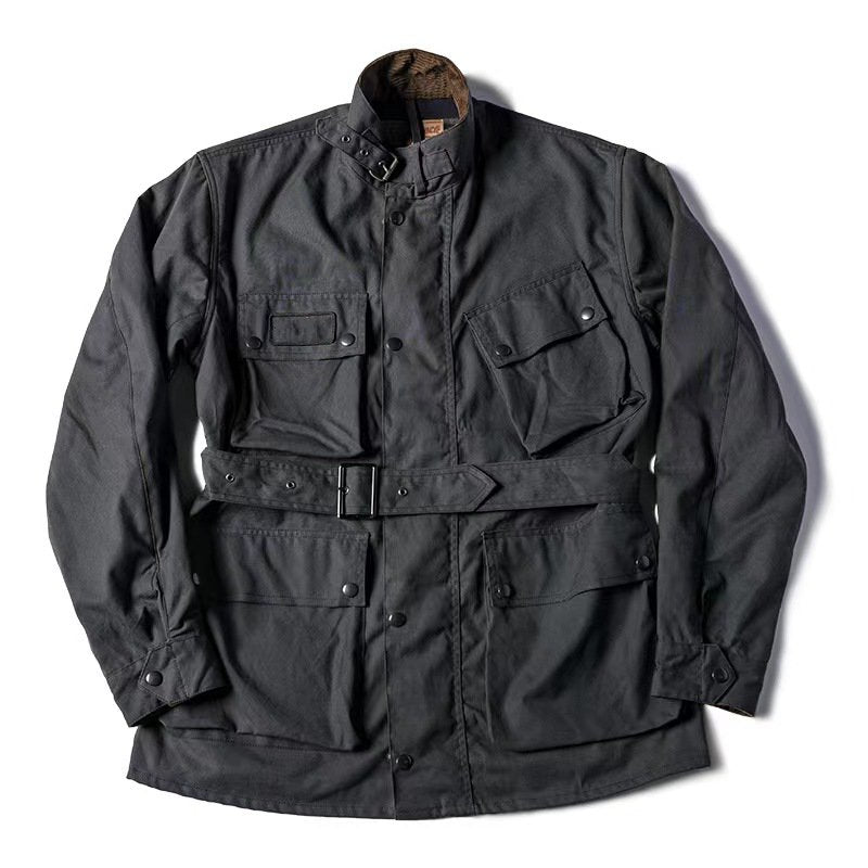 Men's Vintage Oil-Waxed Jacket Outdoor Mutil-Pocket Windproof Waterproof Coat