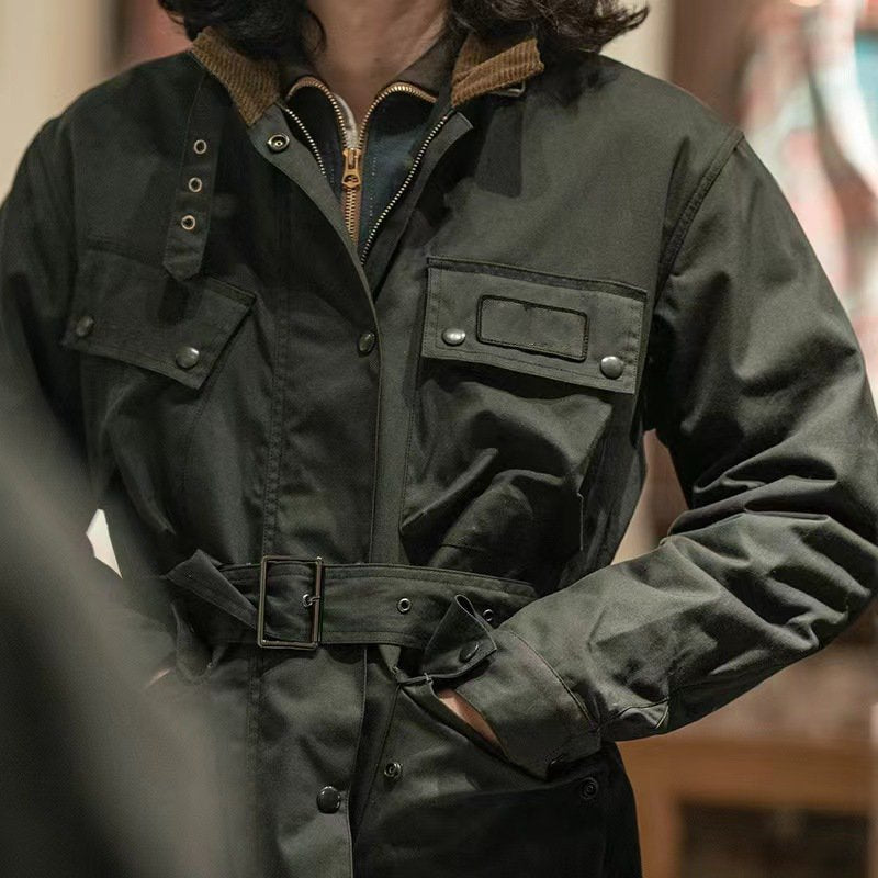 Men's Vintage Oil-Waxed Jacket Outdoor Mutil-Pocket Windproof Waterproof Coat