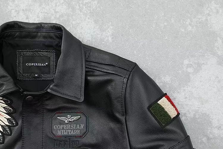 Men's Embroidered Bomber Flight Leather Jacket
