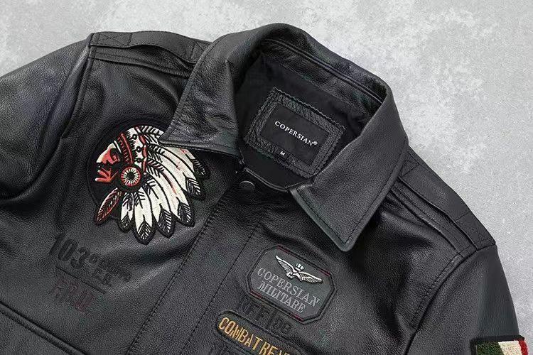 Men's Embroidered Bomber Flight Leather Jacket