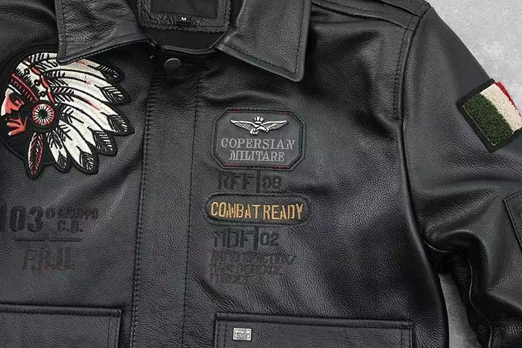 Men's Embroidered Bomber Flight Leather Jacket