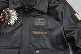 Men's Embroidered Bomber Flight Leather Jacket