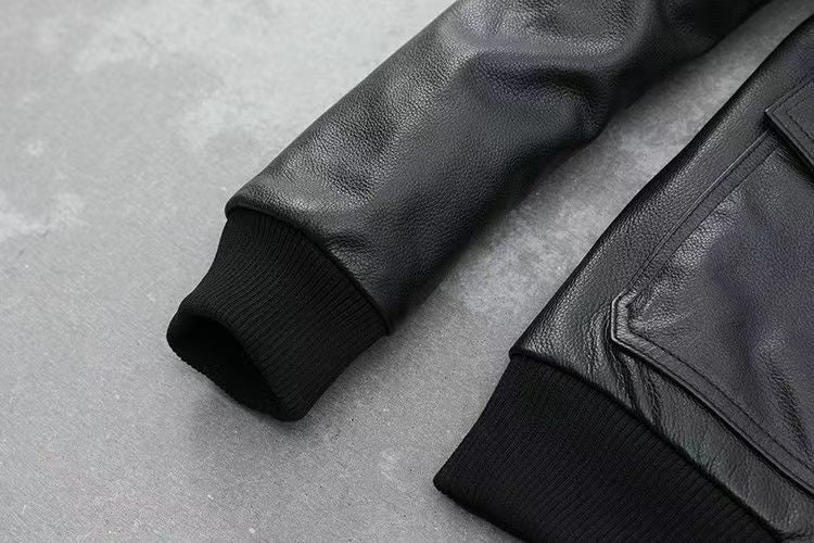 Men's Embroidered Bomber Flight Leather Jacket