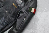 Men's Embroidered Bomber Flight Leather Jacket