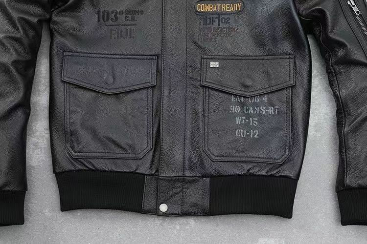 Men's Embroidered Bomber Flight Leather Jacket
