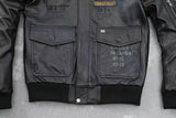 Men's Embroidered Bomber Flight Leather Jacket